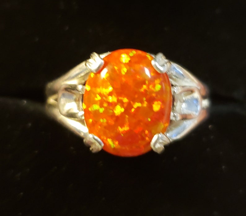 Orange Fire Opal Unisex/ Men's Ring, See Video For Fire! Big 10x12mm Lab Created Opal, 925 Sterling Silver Ring, Sizes in Dropdown image 4