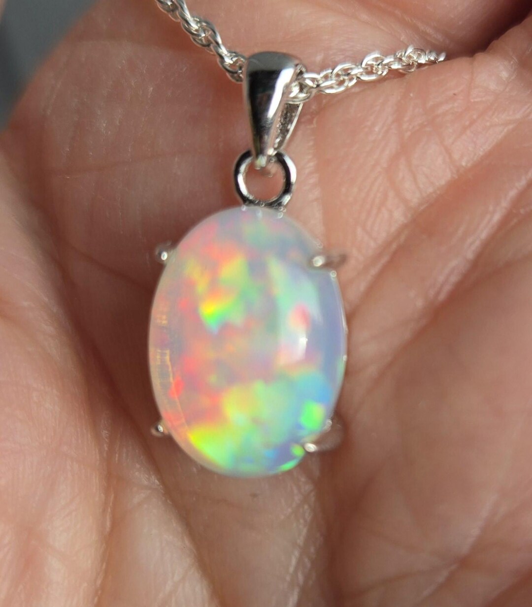 Rainbow Opal and Glass Gemstone Necklace