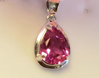 Bright Pink Tourmaline Pear Necklace, See Video! 7x10mm Lab Grown  Gem,dainty 925 Sterling Silver Pendant W/sterling Chain, Velvet Shell Box -  Etsy
