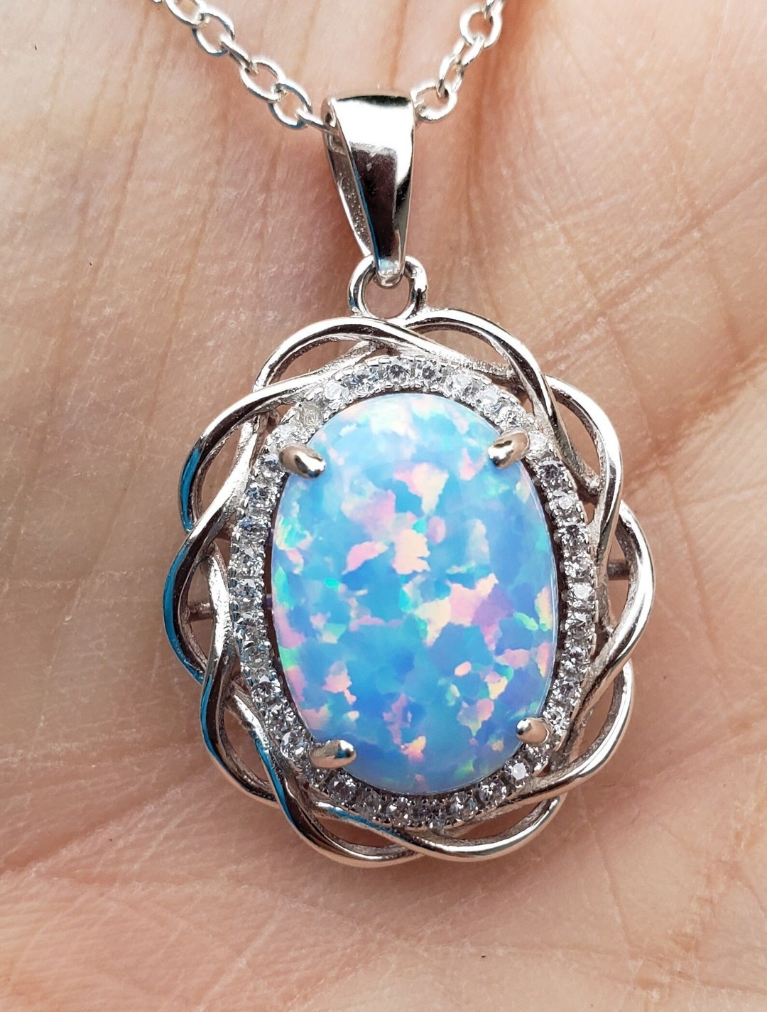Cornflower Blue Opal Necklace See Video 10x14mm Lab Opal Etsy