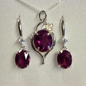 Deep Red Ruby Necklace/Earring Set, See Video! 10x12mm/8x10mm Lab Grown Gems, 925 Sterling Settings, 18" Chain, Choice Of Ear Wire Styles image 12