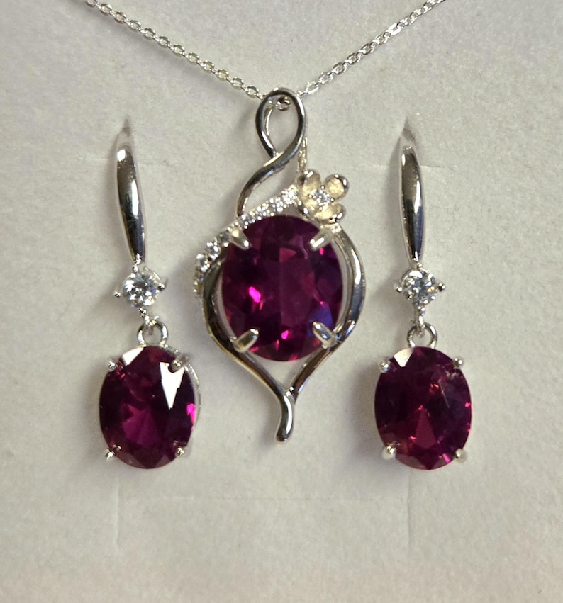 Deep Red Ruby Necklace/Earring Set, See Video! 10x12mm/8x10mm Lab Grown Gems, 925 Sterling Settings, 18" Chain, Choice Of Ear Wire Styles image 12