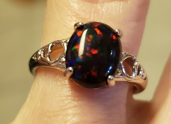 Black Opal Heart Ring See Video for Cherry Fire Favorite 8x10mm
