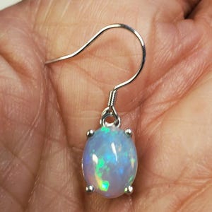 Natural Fire Opal Silver Earrings, See Pretty Fire On Video! 8x10mm Ethiopian Opals, 925 Sterling Silver Settings, Rhodium Plated, Ear Wires immagine 4