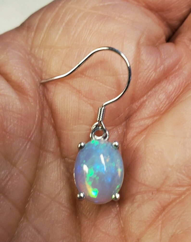 Natural Fire Opal Silver Earrings, See Pretty Fire On Video! 8x10mm Ethiopian Opals, 925 Sterling Silver Settings, Rhodium Plated, Ear Wires immagine 4