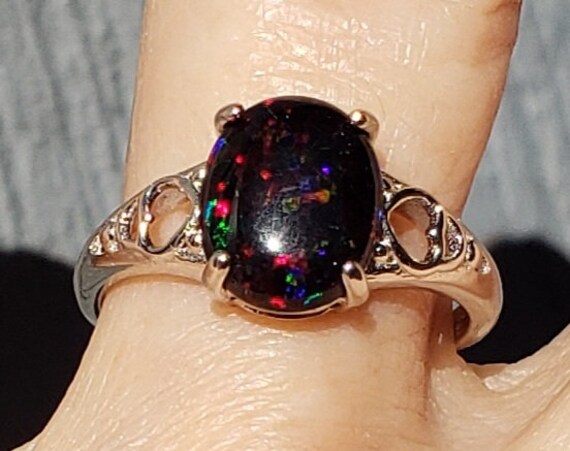 Black Opal Heart Ring See Video for Cherry Fire Favorite 8x10mm