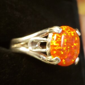Orange Fire Opal Unisex/ Men's Ring, See Video For Fire! Big 10x12mm Lab Created Opal, 925 Sterling Silver Ring, Sizes in Dropdown image 5