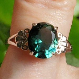 Alexandrite Color-Change Crescent Ring, See Whole Video For Colors! 8x10mm 3.6 Ct Synthetic Gem, 925 Sterling Crescent Design Ring