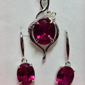 Deep Red Ruby Necklace/Earring Set, See Video! 10x12mm/8x10mm Lab Grown Gems, 925 Sterling Settings, 18" Chain, Choice Of Ear Wire Styles image 8