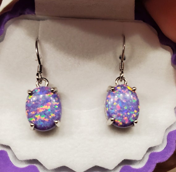 Lavender Purple Opal Earrings See Video 8x10mm Lab Created Opals