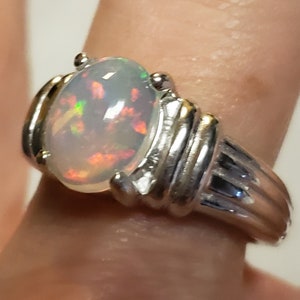 Natural Opal Ring, Colorful Fire, See Video! 8x10mm Ethiopian Opal, Sturdy Unisex 925 Sterling Silver Ring, Size 8