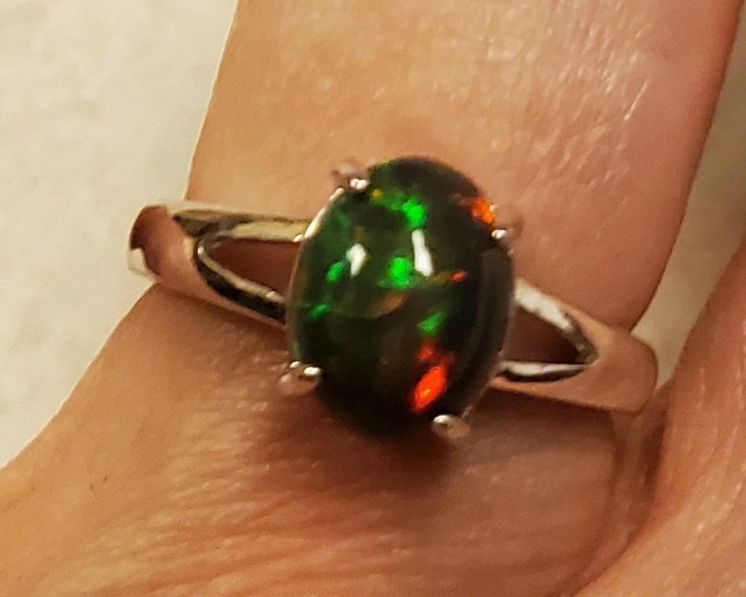 Real Black Fire Opal Ring, See Red & Green Fire on Video! 9x7mm ...