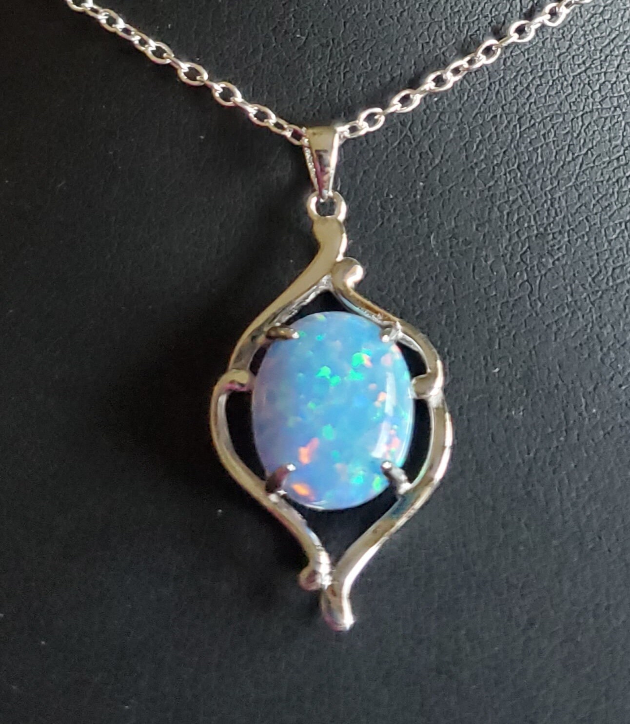 Cornflower Sky Blue Opal Necklace See Pink & Blue Fire on - Etsy