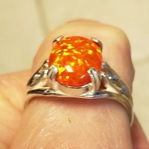 Orange Fire Opal Unisex/ Men's Ring, See Video For Fire! Big 10x12mm Lab Created Opal, 925 Sterling Silver Ring, Sizes in Dropdown image 7