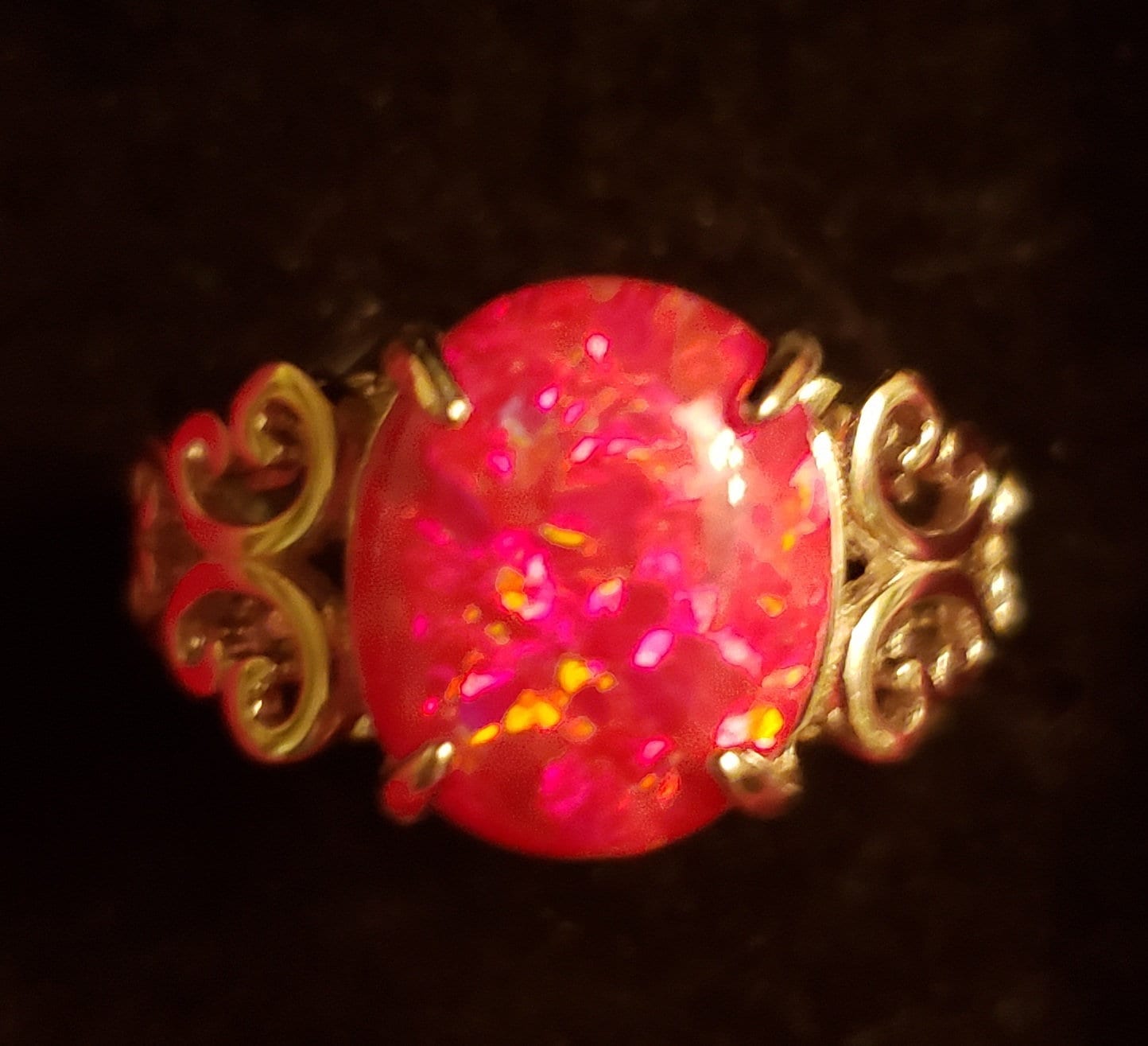 Red Fire Opal Sterling Ring. Large Lab Created Stone 10x12mm Etsy