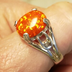 Orange Fire Opal Unisex/ Men's Ring, See Video For Fire! Big 10x12mm Lab Created Opal, 925 Sterling Silver Ring, Sizes in Dropdown image 2