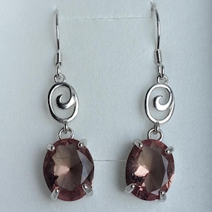 Zultanite Color-Change Earrings, See Video! 8x10mm Lab Created Synthetic Gems, 925 Sterling Swirl, Rhodium Plated,Ear Hooks