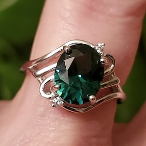 Alexandrite Color-Change Ring, Watch Whole Video For Colors!  8x10mm 3.6 CT Lab Created Synthetic Gem, 925 Sterling Ring, 2 CZs