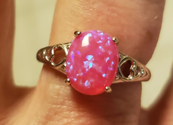 Sterling Silver Created Oval Opal Heart Design Ring Sterling Silver Created Oval Opal Heart Design Ring