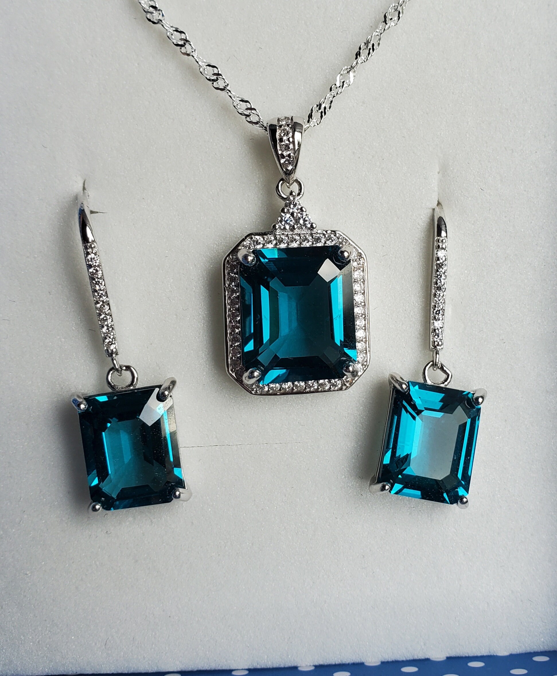Teal Rectangle Gem Set Necklace/earring, See Amazing Color on Video ...