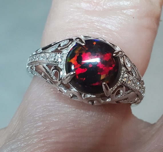 Black Cherry Opal Vintage Style Ring See Video 8mm Round Lab - Etsy