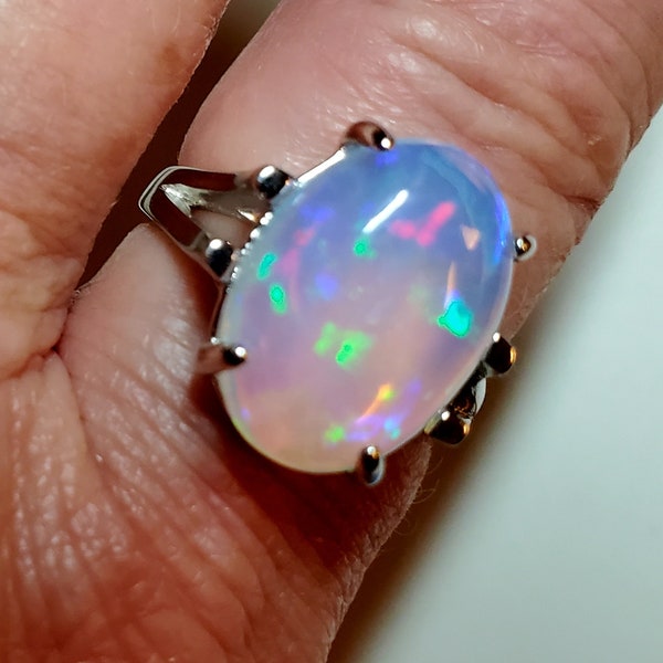 Large Natural Opal Ring, See Video! 11x17mm 3.6 CT Ethiopian Opal,  925 Sterling Silver Ring, Size 8. Velvet Box