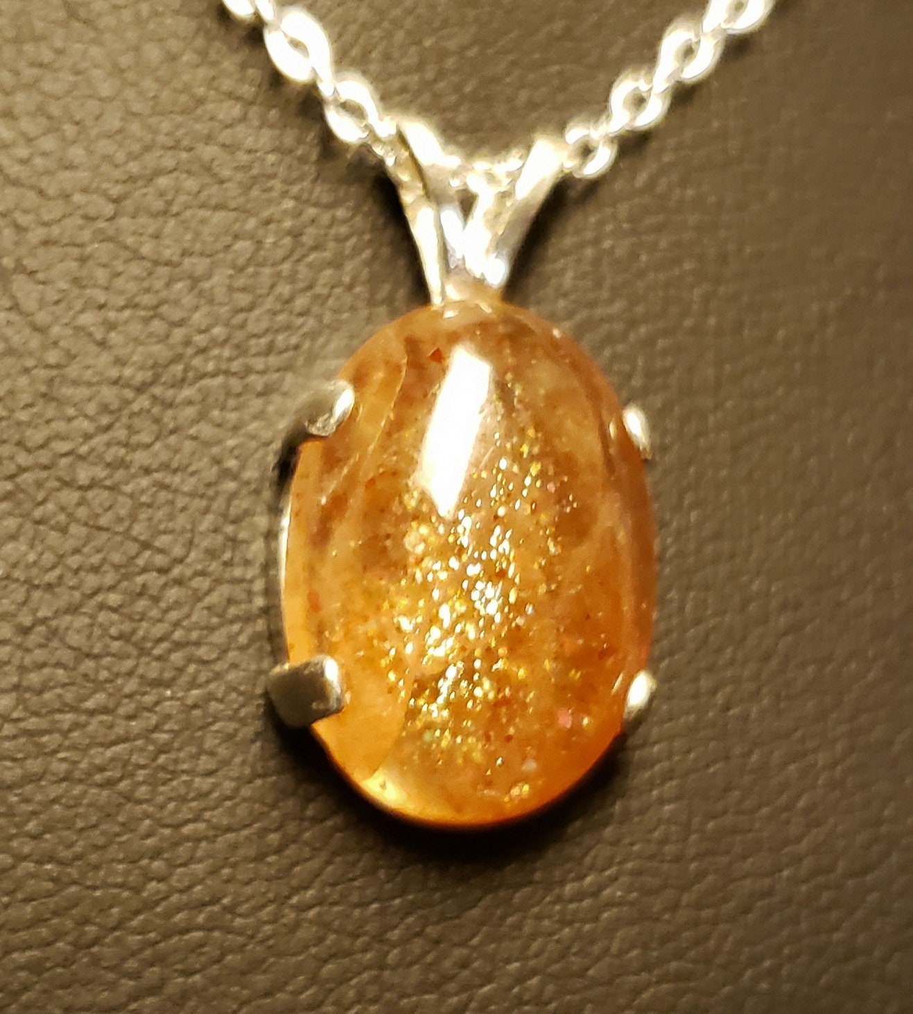 Shimmering Sunstone Large Crystal Pendant Cotton Necklace-Bohemian Necklace-Wife Gift-Orange Sunstone Necklace-Women's Gift-Handmade Gift