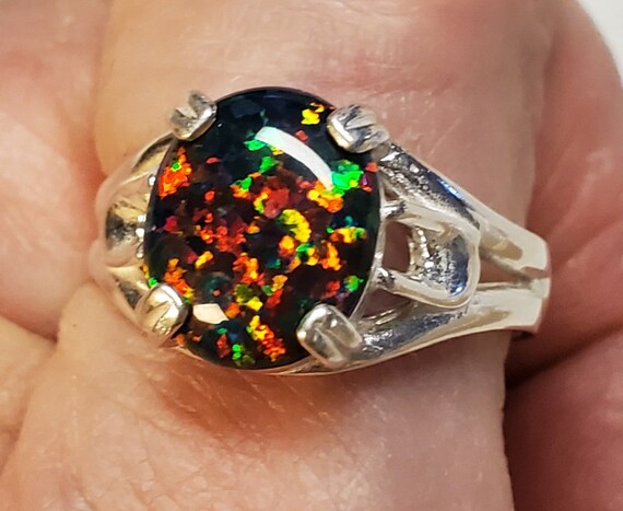 Black Opal Men s unisex Ring See Video 10x12mm Lab Etsy