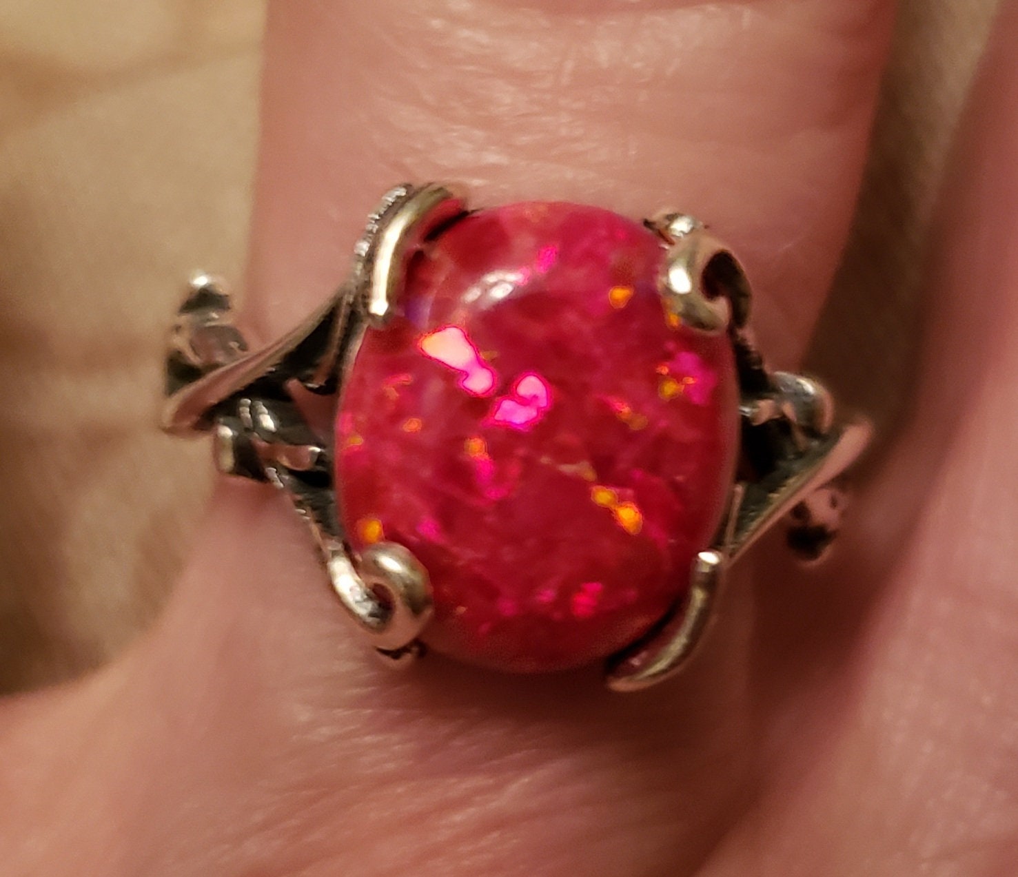 Red Fire Opal Ring Vivid Flame Red 10x12mm Lab Created Opal Etsy