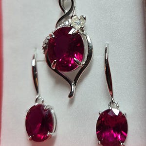 Deep Red Ruby Necklace/Earring Set, See Video! 10x12mm/8x10mm Lab Grown Gems, 925 Sterling Settings, 18" Chain, Choice Of Ear Wire Styles image 9