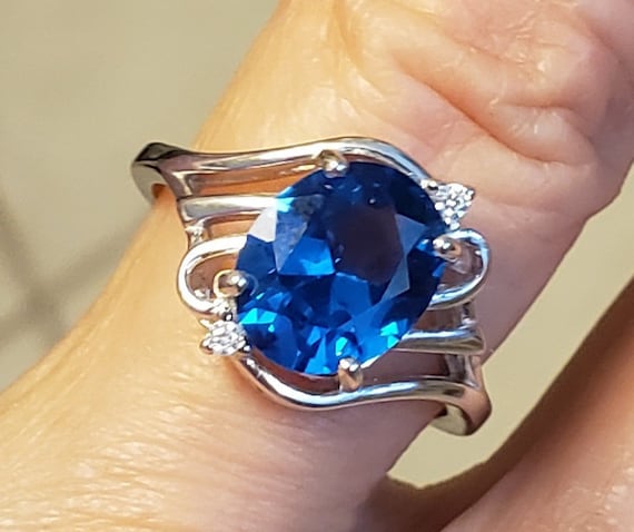 Blue Spinel Ring Brilliant Blue Synthetic Spinel 8x10mm 925