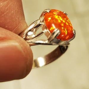 Orange Fire Opal Unisex/ Men's Ring, See Video For Fire! Big 10x12mm Lab Created Opal, 925 Sterling Silver Ring, Sizes in Dropdown image 8