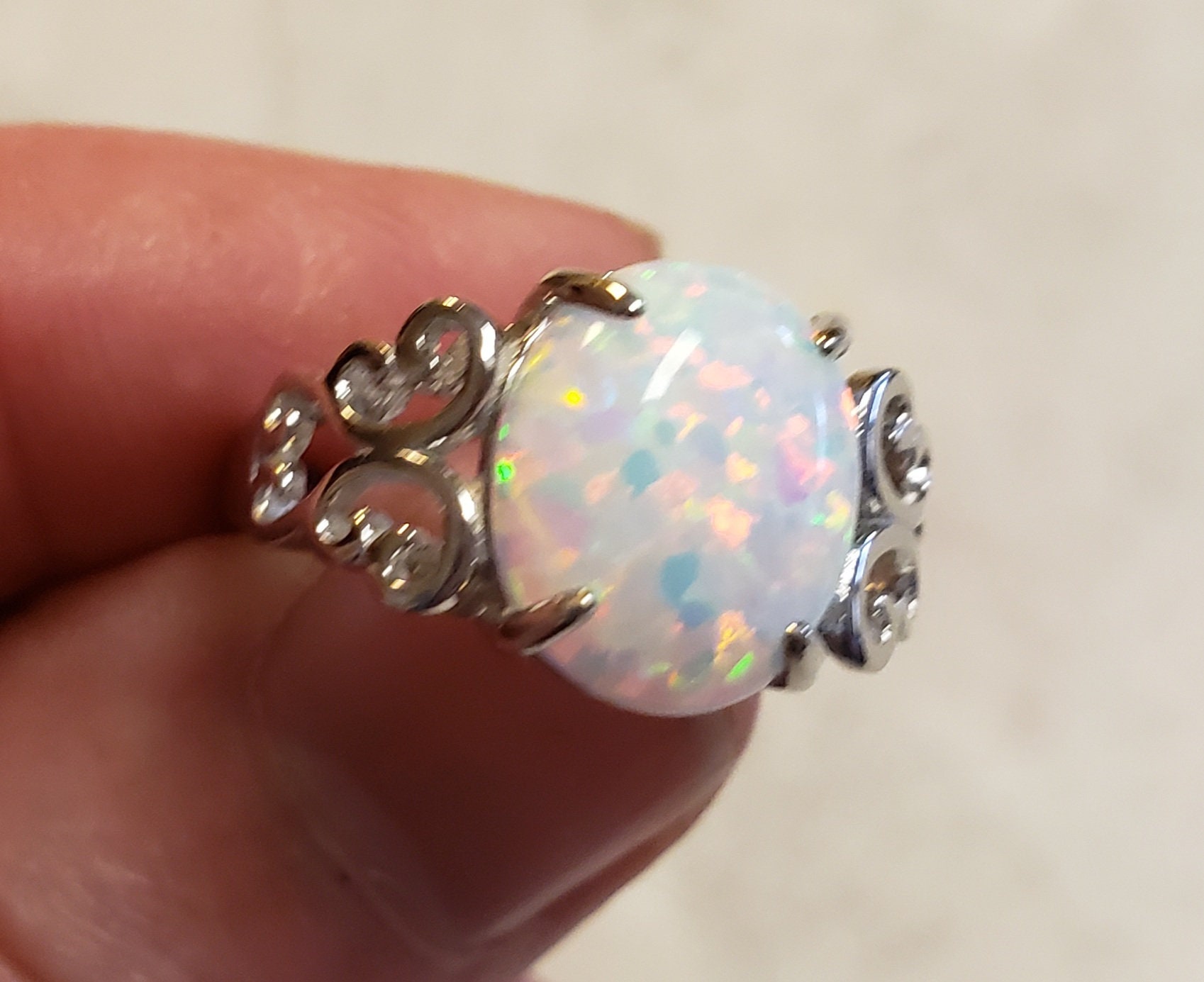White Fire Opal Ring See Video for Fire and Ice 10x12mm Lab Etsy