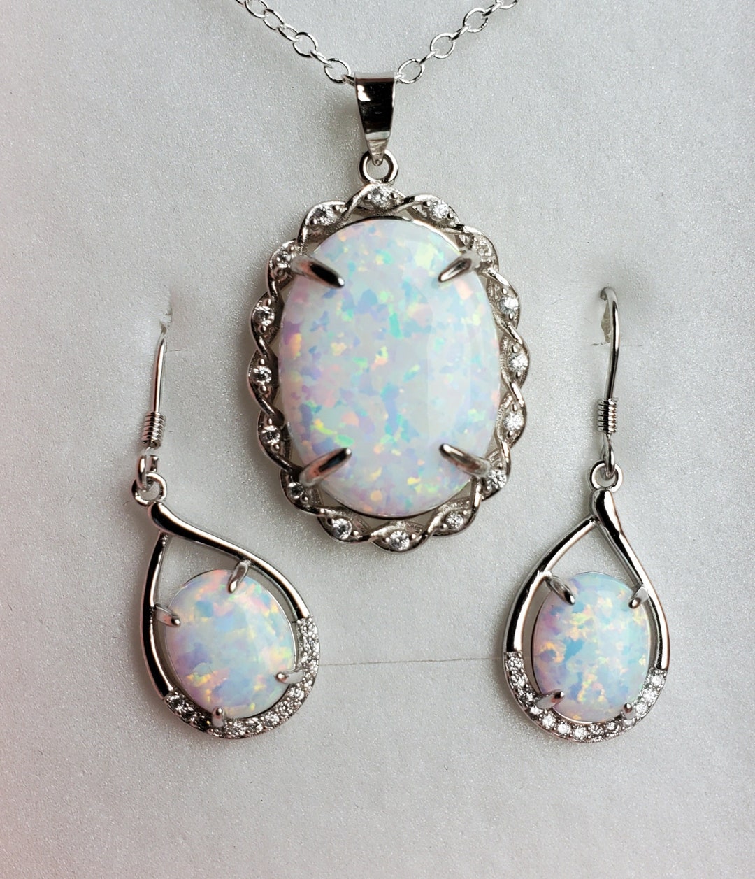 Large White Fire Opal Necklace/earring Set See Video Lab - Etsy