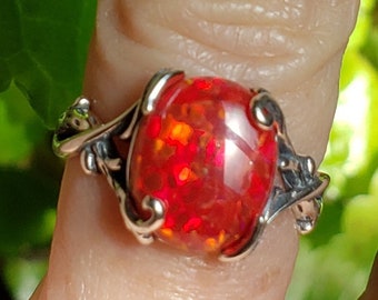 10 HEAVY SOLID STERLING SILVER RED FIRE OPAL WIDE BAND UNISEX