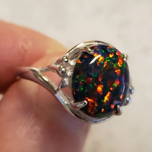 Black Fire Opal Ring See Colorful Fire on Video Big 10x12mm - Etsy