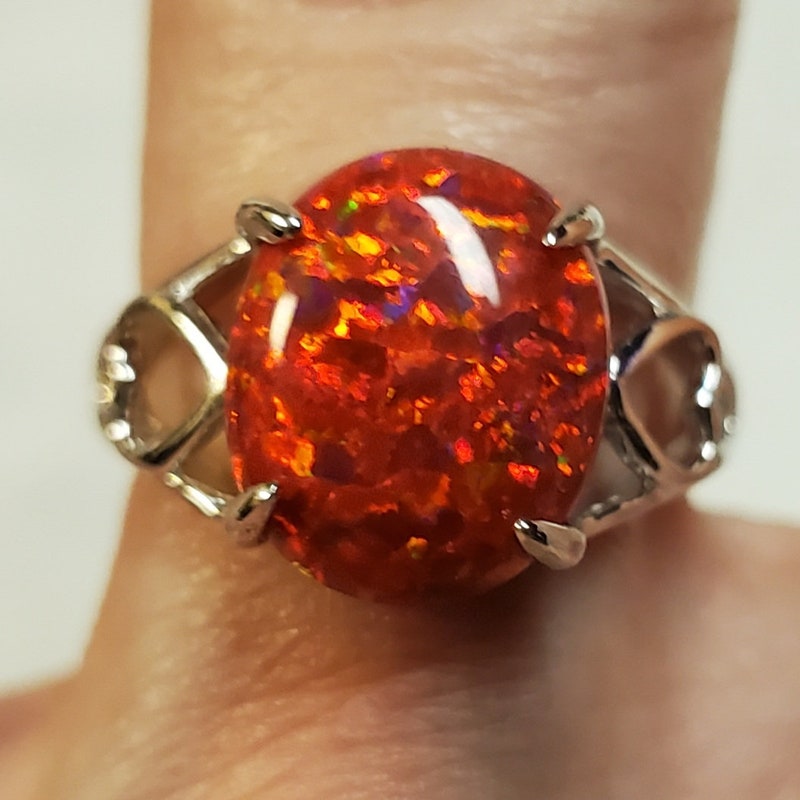 Opal and Red Heart Ring - Etsy