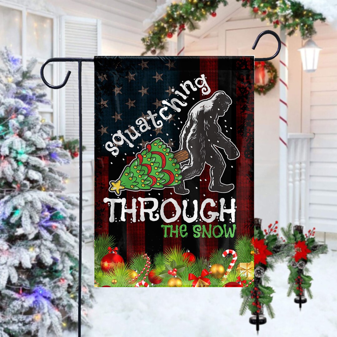Bigfoot Christmas Tree Flag Squatching Through the Snow Flag Etsy