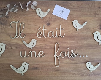 Houten wanddecoratie voor een kinderkamer - citaat "Er was eens" - boho-inrichting - gepersonaliseerde houten decoratie - trendy decoratie