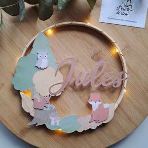 Luce notturna personalizzata con nome volpe - nome personalizzato - decorazione foresta - cerchio di legno - decorazione camera da letto - regalo di nascita
