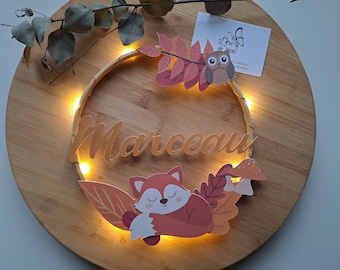 Personalized fox name nightlight - personalized name - wooden circle - nursery decoration - baby gift