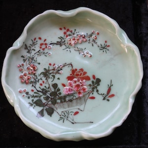 Japanese Seto Porcelain Bowl with Celadon Enamel Glaze