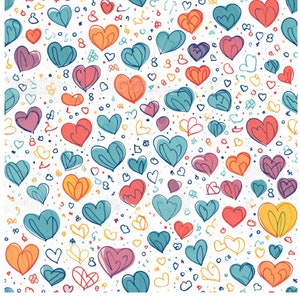 Colorful hearts PNG on white background seamless pattern instant digital download high quality versatile customizable