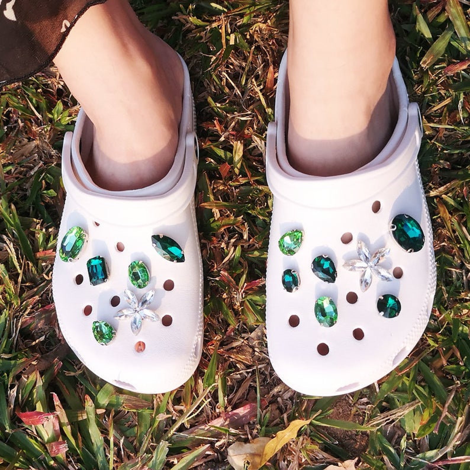 Croc Charms Set Bling Green Rhinestone Designer Croc Charm Etsy