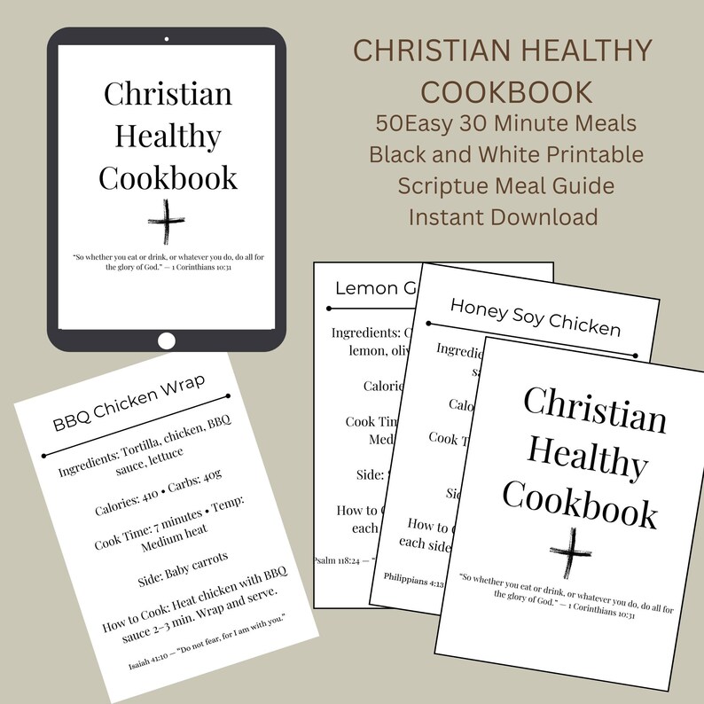 Scripture Recipe Christian Healthy Cookbook | 50 Easy 30-minute Meals | Black & White ...