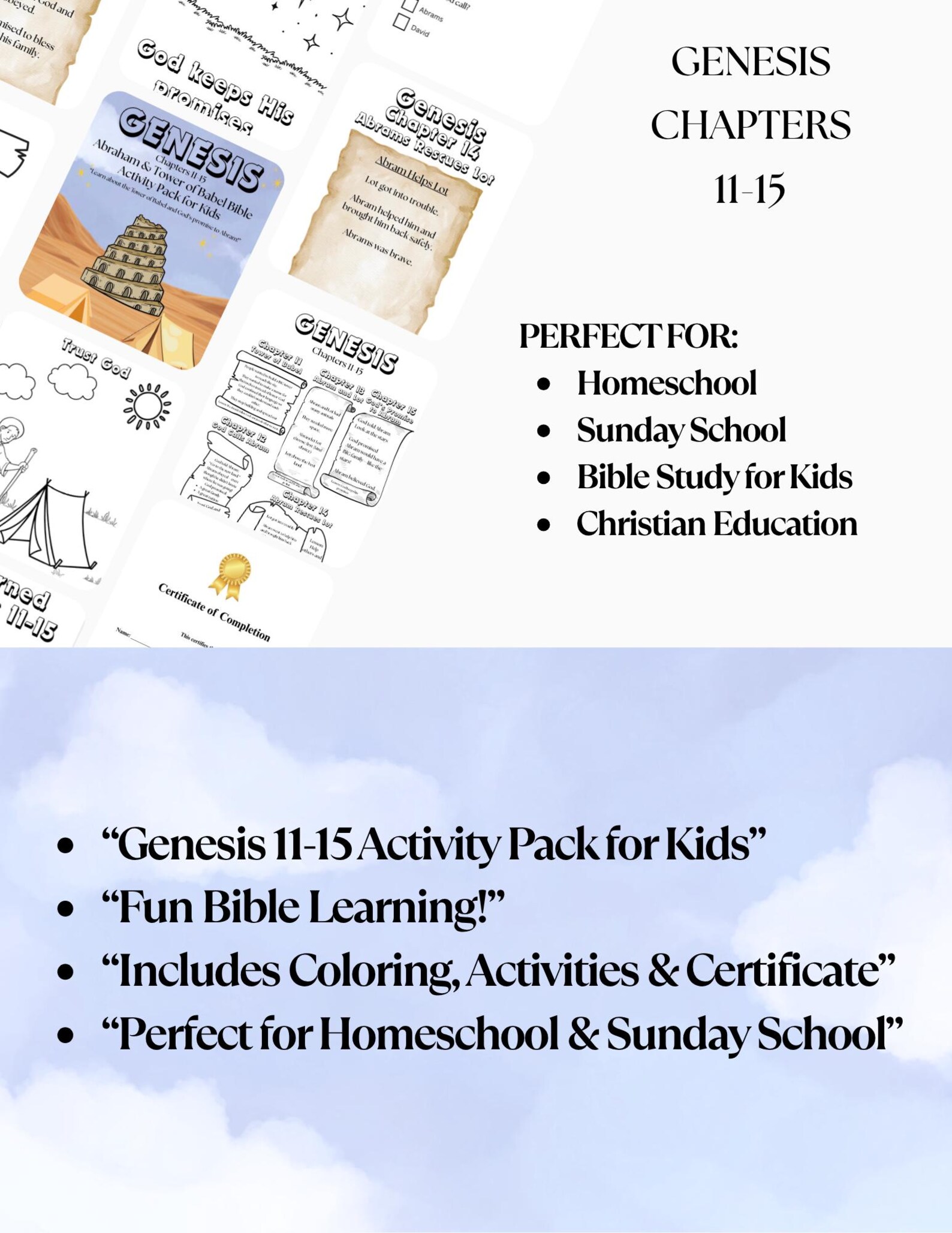 Genesis 11–15 Bible Activity Pack for Kids | Tower of Babel & Abraham ...