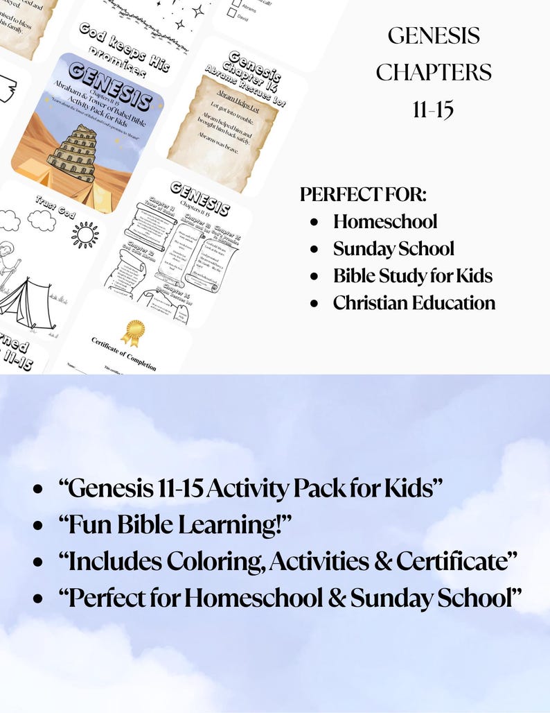 Genesis 11–15 Bible Activity Pack for Kids | Tower of Babel & Abraham ...