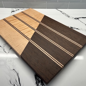 Handmade Charcuterie Board – Maple and Wenge – Modern Serving Board – Chamfered Edge – 16” x 10.5” – Gift Ready – Free Shipping