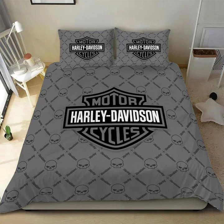 Harley Davidson Bedding Set Grey Motorcycle Bedding American Etsy