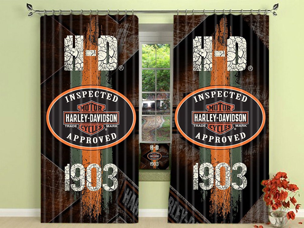 Harley Davidson Motorcycles Window Curtains Vintage Etsy